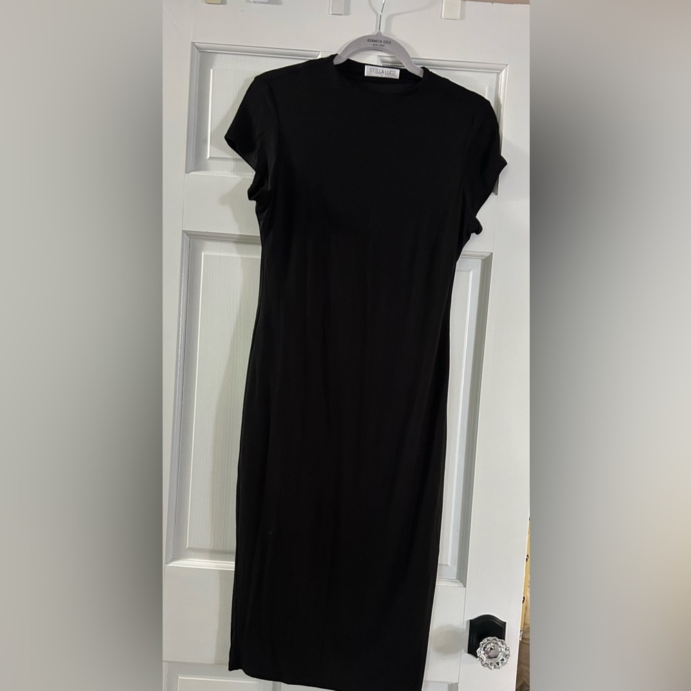 Stella Luce Black Sheath Midi Dress with Flutter Cap Sleeves